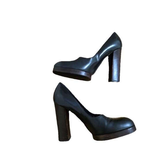 Gucci Leather Block Heels Black Shoes Size 5.5 S000021 - Picture 9 of 12